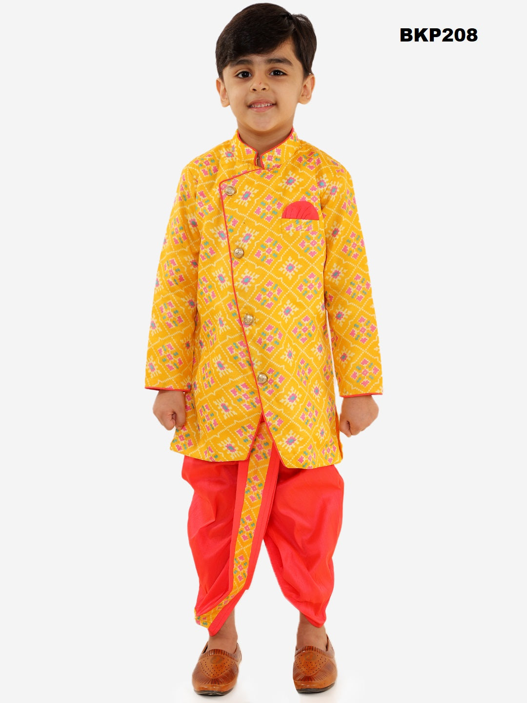 BKP208 - Boys partywear Indowestern silk printed Kurta Dhoti set.