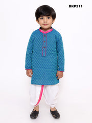 BKP211 - Toddler boys blue and white cotton kurta dhoti set
