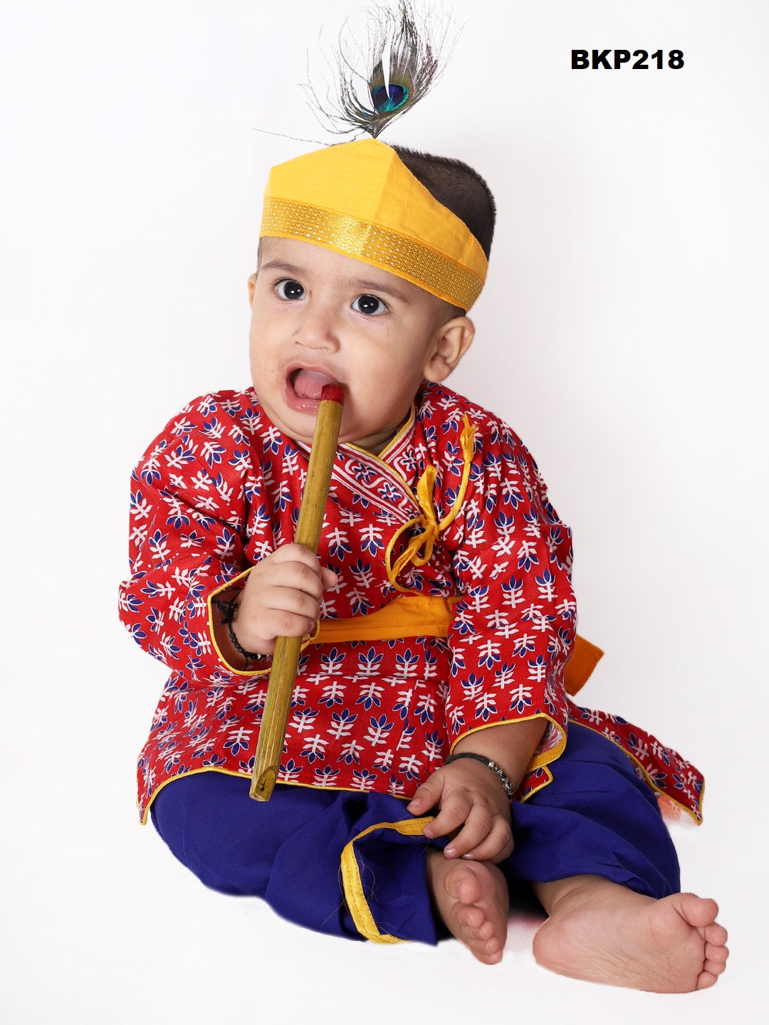 BKP218 - Red and Ble angrakha style krishna costume set with accessories