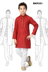 BKP221 - Brickred simple solid cotton kurta pajama set with embroidered neckline
