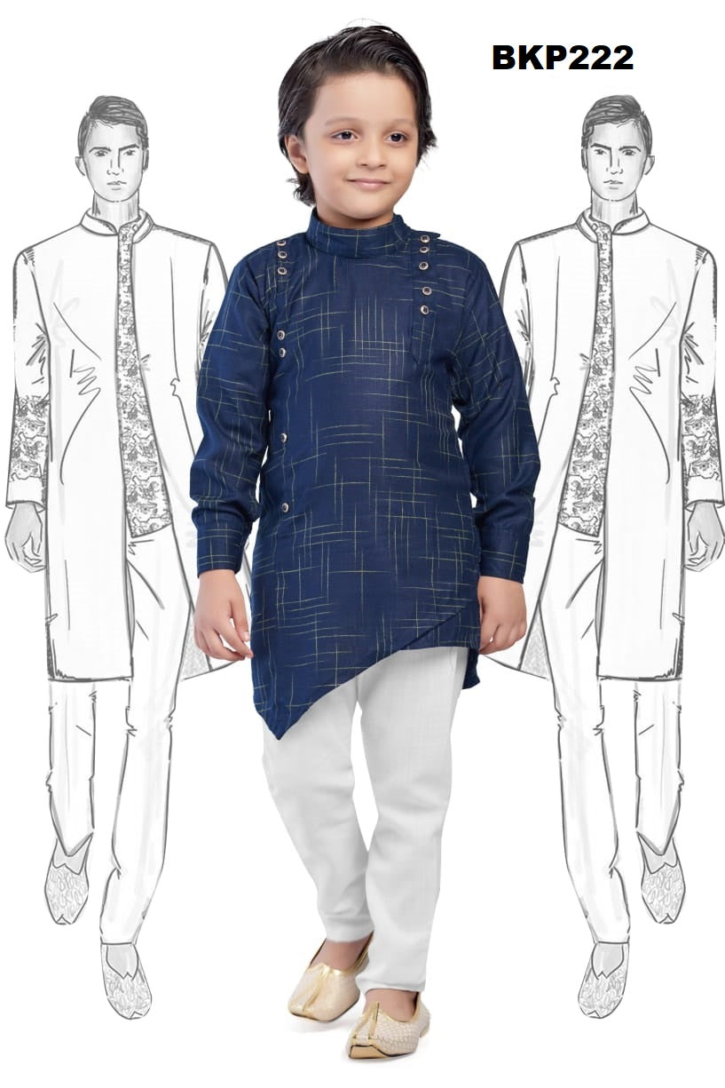 BKP222 - NavyBlue rayon kurta pajama set with asymmetric cut