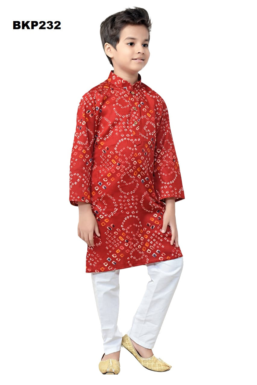 BKP232 - Bandhini printed Maroon cotton kurta pajama set for boys