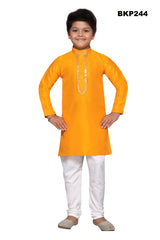 BKP244 - Bright orange silk kurta pajama set for boys