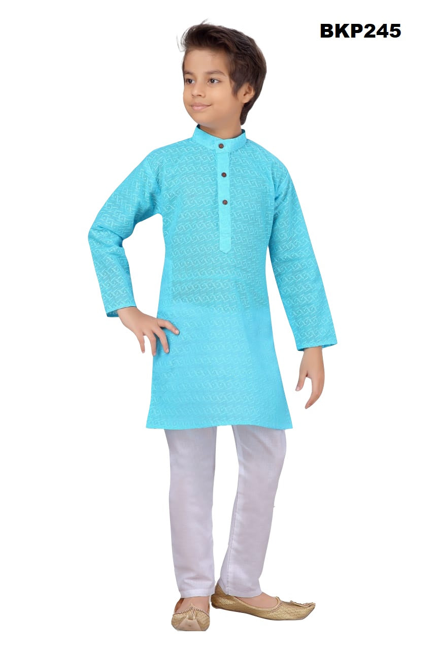 BKP245 - Pastel blue cotton chikankari kurta pajama set for boys