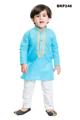 BKP246 - Pure cotton Kurta pajama in pastel blue with thread embroidery for boys