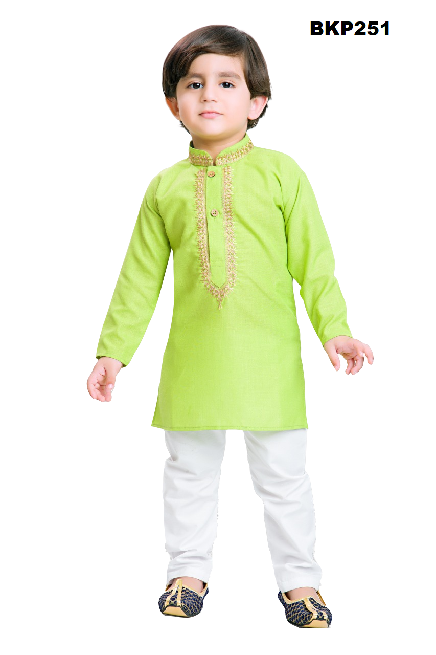 BKP251 - Green cotton kurta pajama set for boys