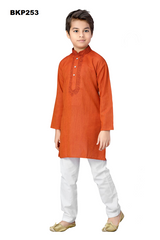 BKP253 - Solid dark orange kurta pajama set with thread embroidery