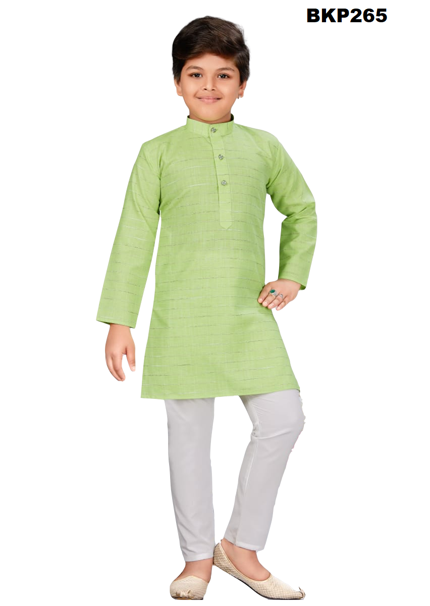 BKP265 - Light Green simple cotton kurta pajama with printed vertical lines