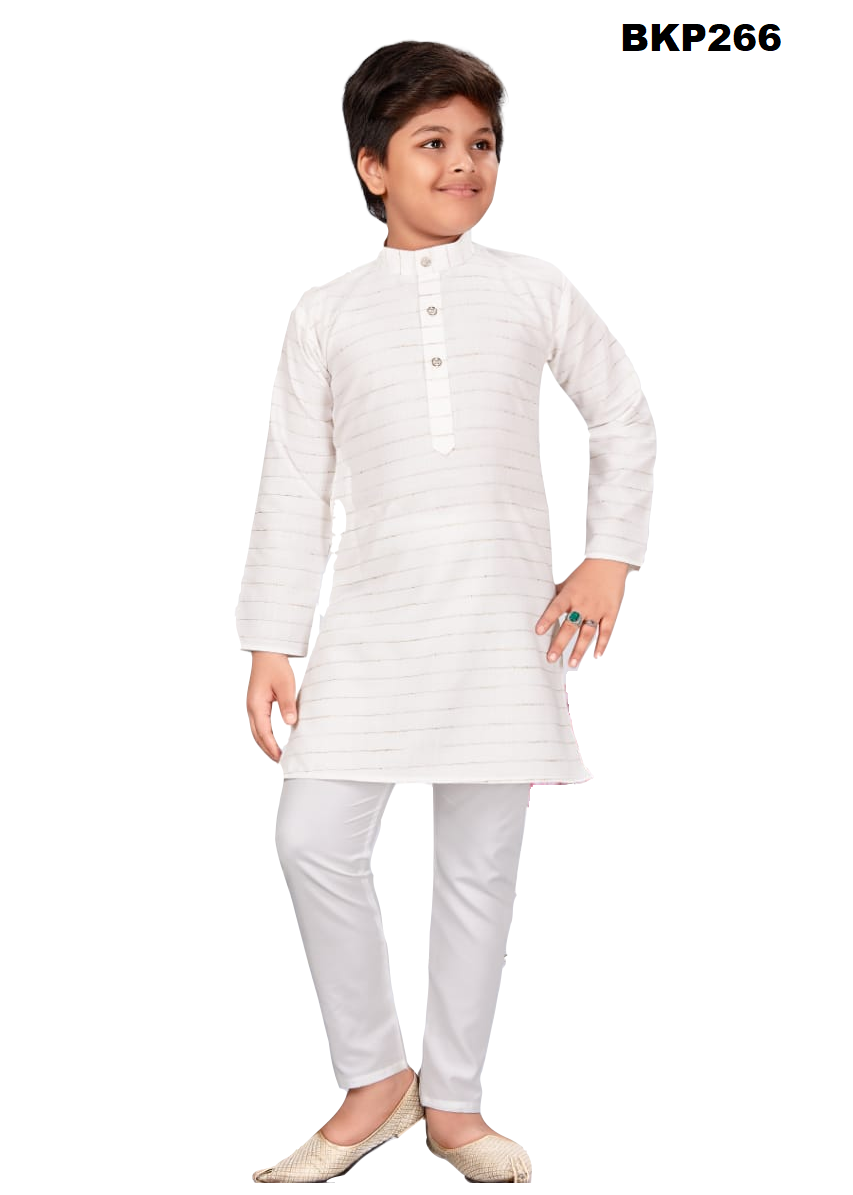 BKP266 - White cotton kurta pajama set with printed verical lines