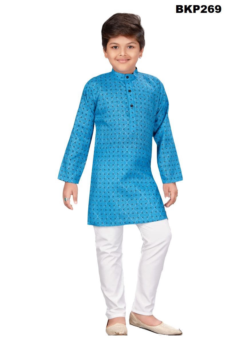 BKP269 - Block printed light blue simple cotton kurta pajama set