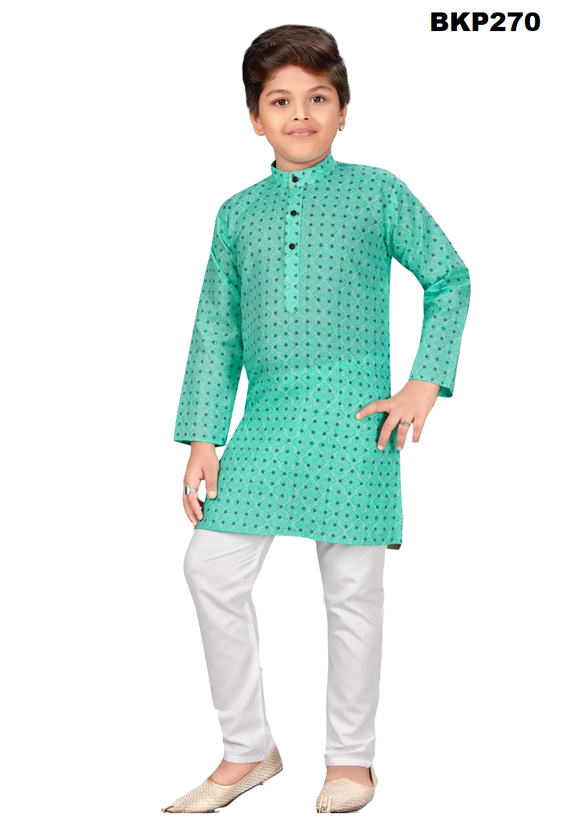 BKP270 - Mint green boys simple cotton kurta pajama set