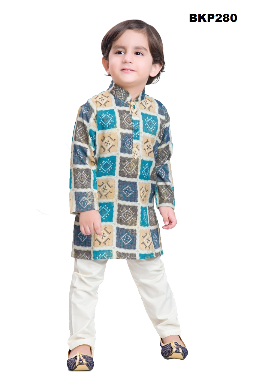 BKP280 - Blue hued bandhini printed rayon kurta pajama set