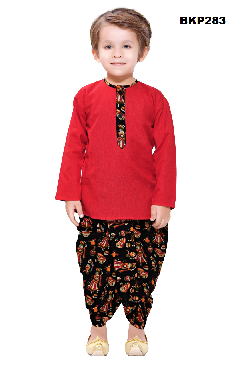 BKP283 - Bright red cotton Kurta Dhoti set in kalamkari print