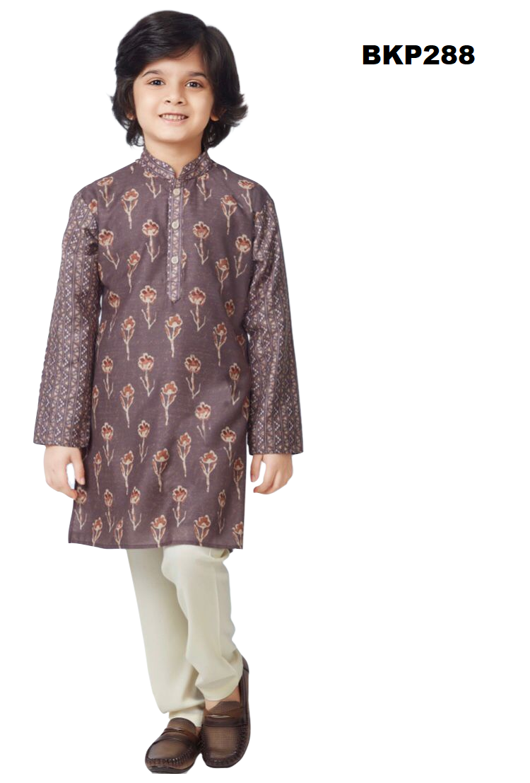BKP288 - Light burgandy Silk boys kurta pajama set in a trendy print