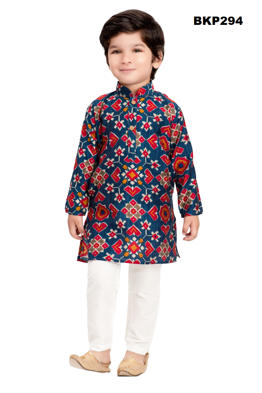 BKP294 - Patola printed blue rayon kurta pajama set for boys