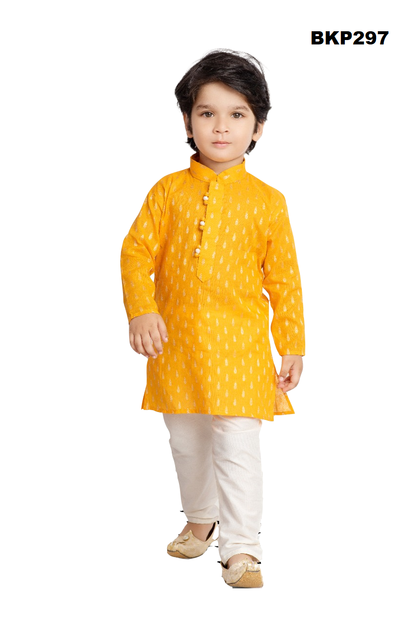 BKP297 - Turmeric yellow pure cotton with allover butti kurta pajama set