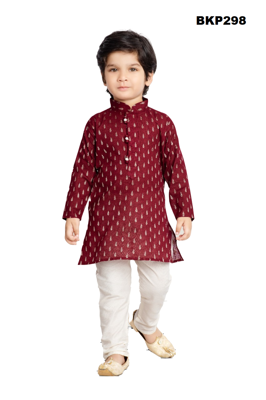 BKP298 - Bright Maroon pure cotton allover butti kurta pajama set