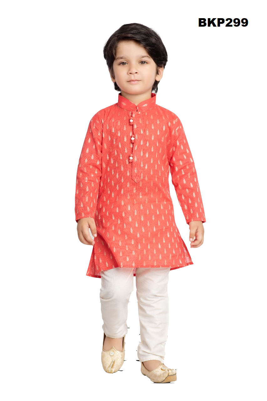 BKP299 - Peach hued pure cotton allover butti kurta pajama set