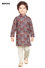 BKP303 - Milticolored Ikkat printed cotton kurta pajama set