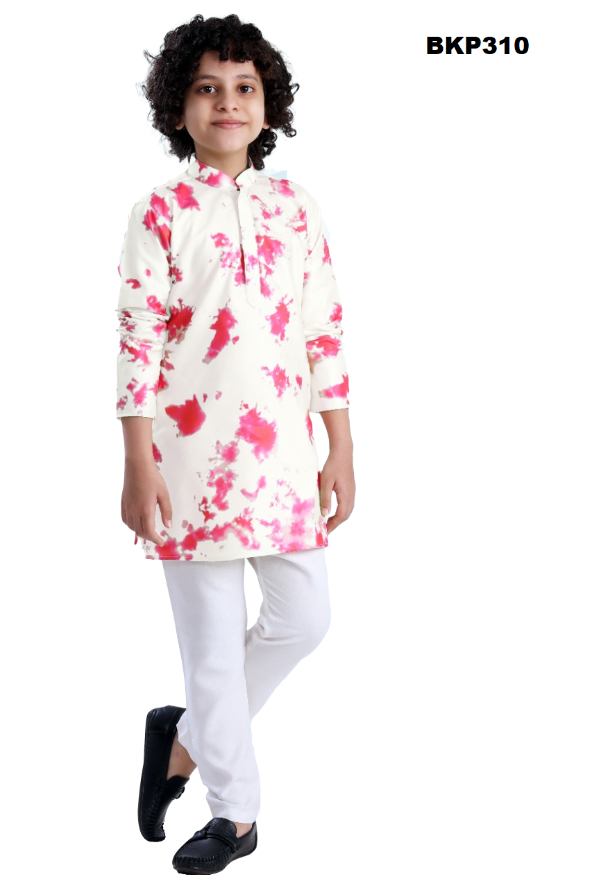 BKP310 - White silk kurta with pink shibori printed trendy kurta pajama set