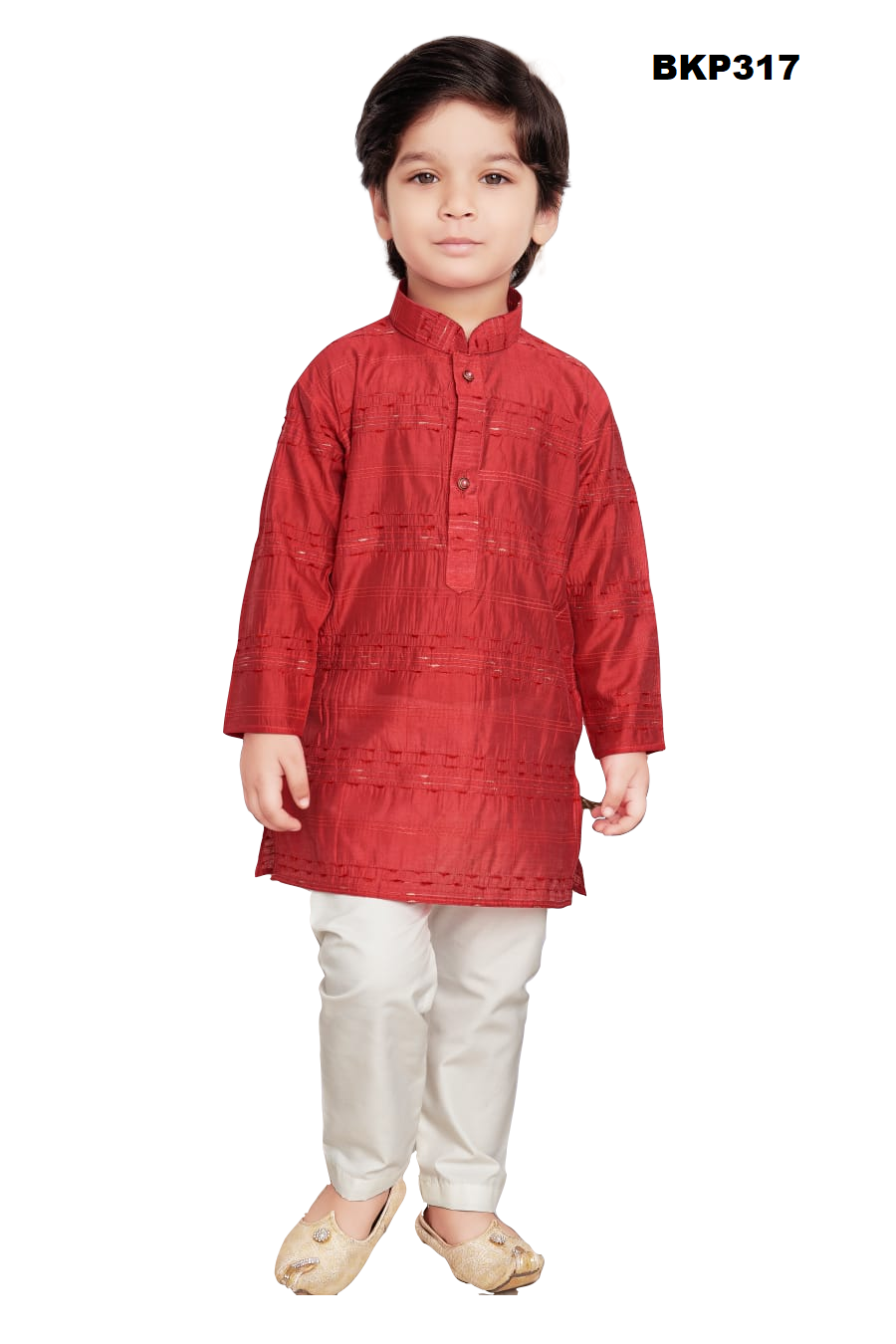 BKP317 - Cheery Red art silk kurta pajama set with crushed texture
