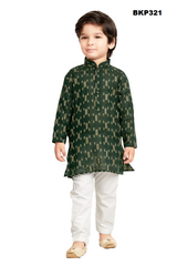 BKP321 - Bottle Green and white thread weave cotton kurta pajama set