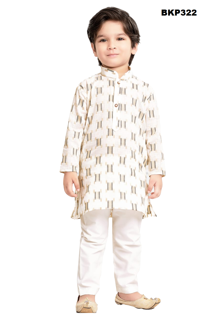 BKP322 - White and gold thread weave cotton kurta pajama set