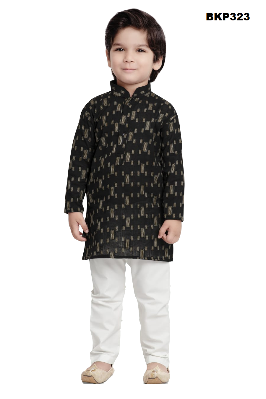 BKP323 - Black and white thread weave cotton kurta pajama set
