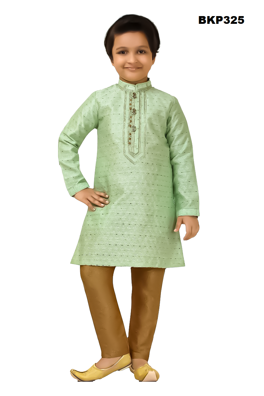 BKP325 - Light green and gold partywear silk kurta pajama set