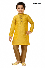 BKP328 - Yellow and gold partywear silk kurta pajama set