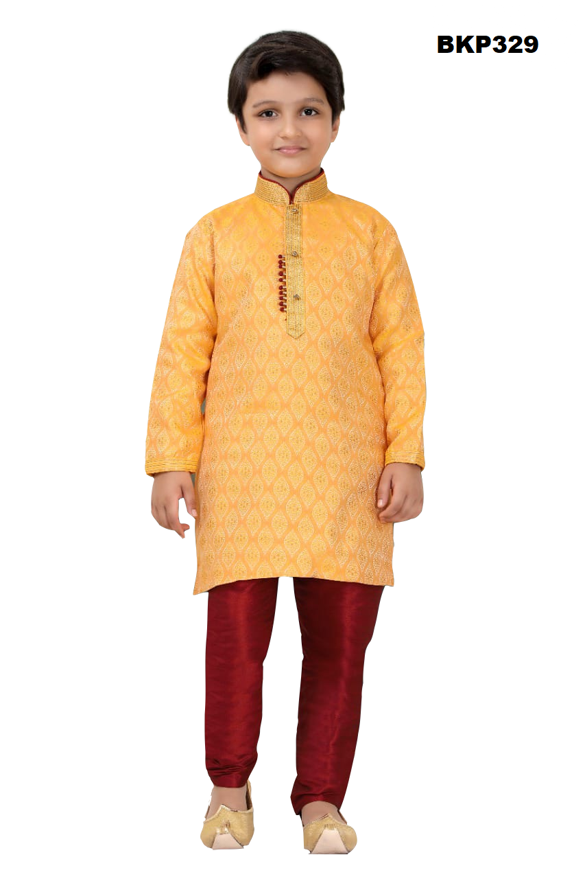 BKP329 - Orange and maroon contrast silk kurta pajama set
