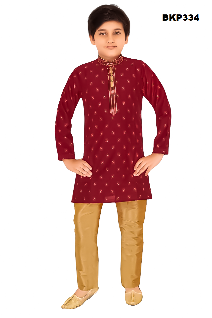 BKP334 - Bright Maroon self design partywear silk kurta pajama set
