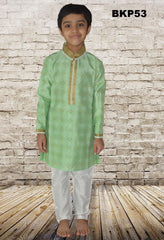 BKP53 - Boys Printed Pistachio Green Cotton silk Kurta Pajama set