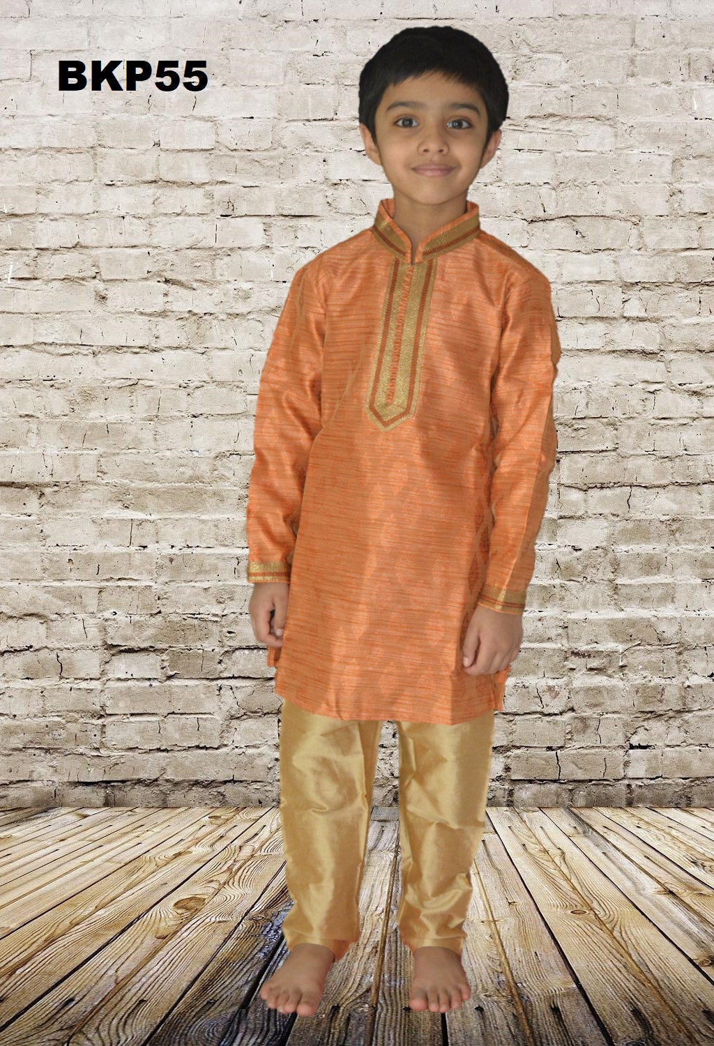 BKP55 - Boys Dark Orange Cotton silk Festive wear Kurta Pajama set