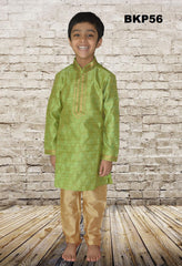 BKP56 - Boys Pistachio Green Cotton Silk Festive wear Kurta Pajama set