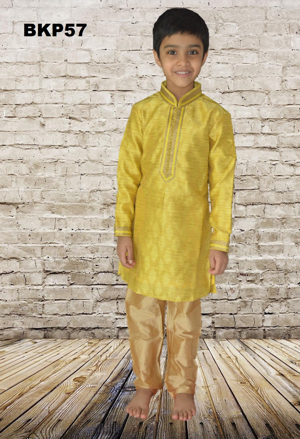 BKP57 - Boys Yellow Cotton Silk Festive wear Kurta Pajama set