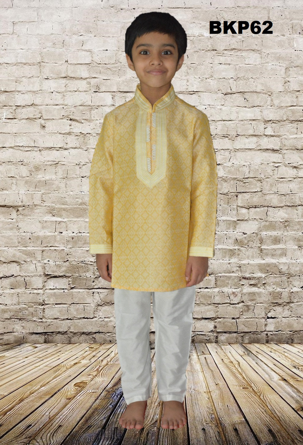 BKP62 - Boys Yellow cotton Festive wear Kurta Pajama set