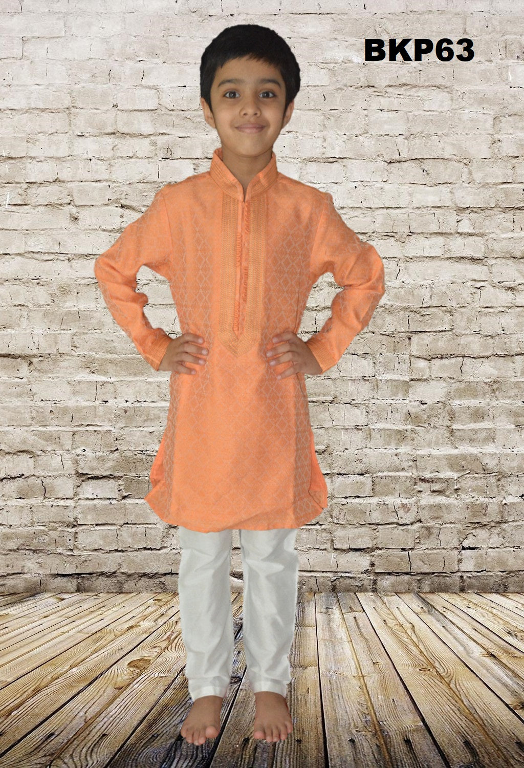 BKP63 - Boys Orange cotton Festive wear Kurta Pajama set