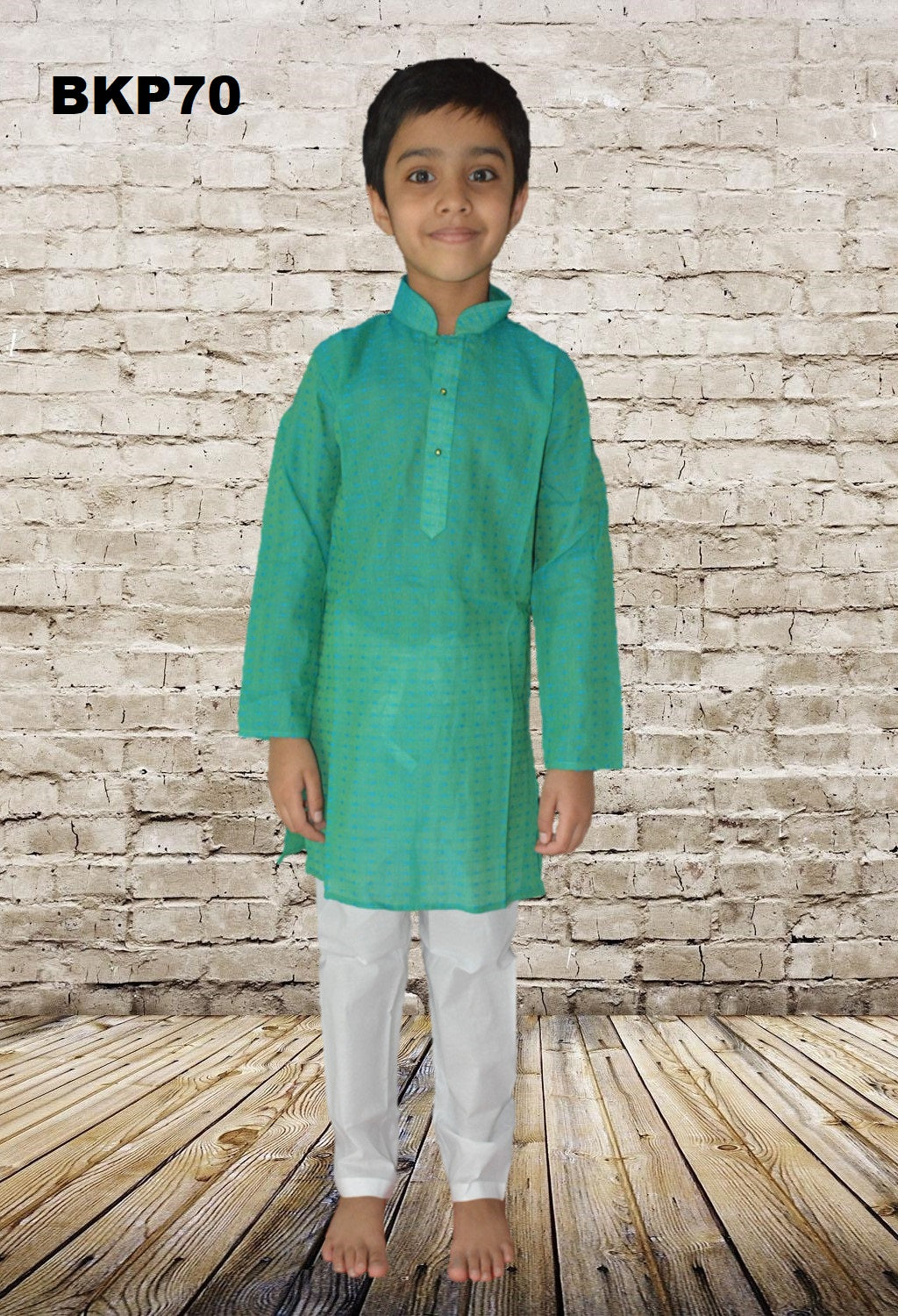 BKP70 - Boys Sea Green cotton Casual wear Kurta Pajama set