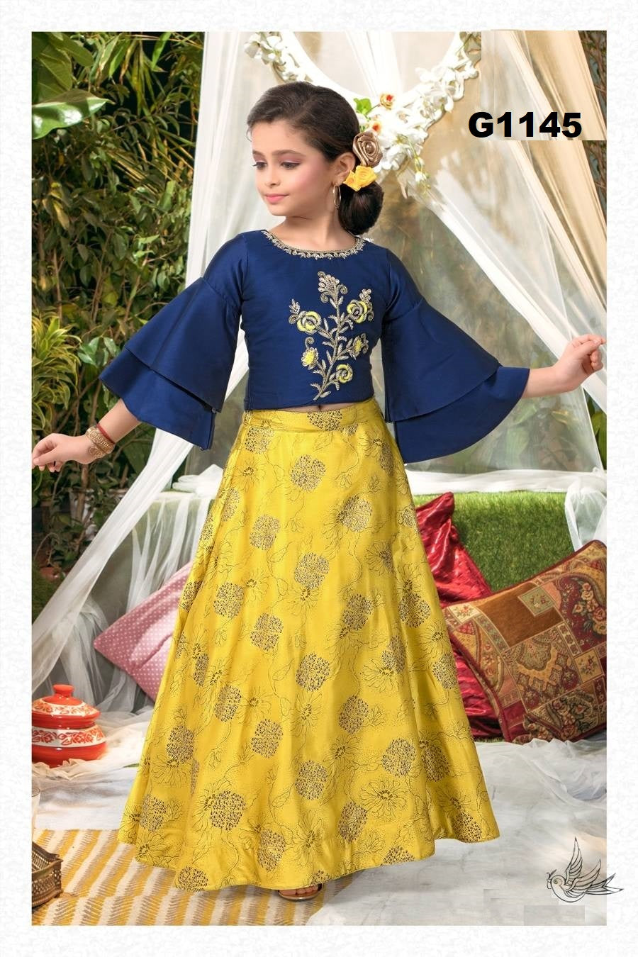 G1145 - Navyblue and Yellow Party wear lehenga set