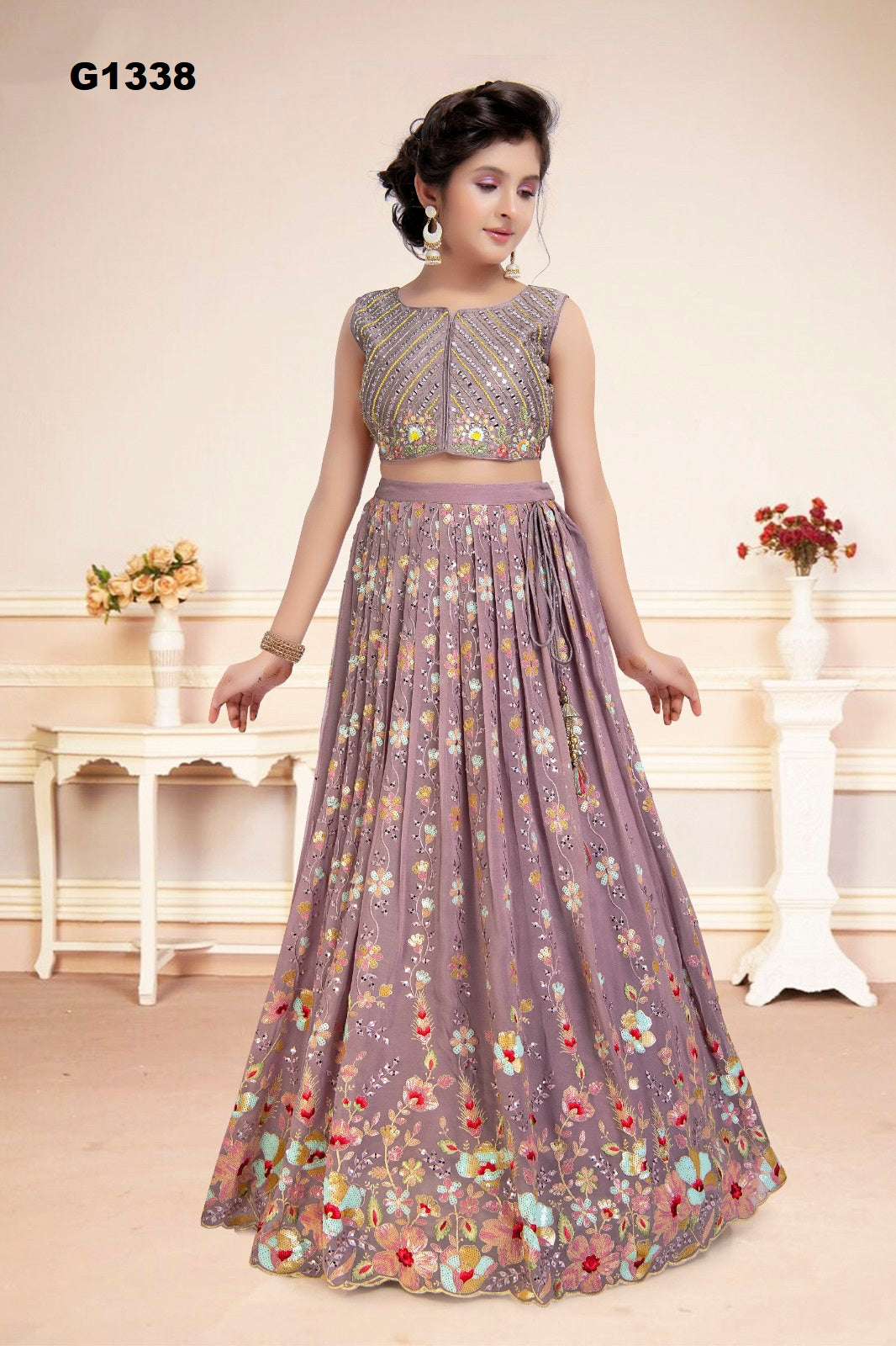 G1338 - Pastel Lilac Hued allover Sequins embroidered  Lehenga Choli set