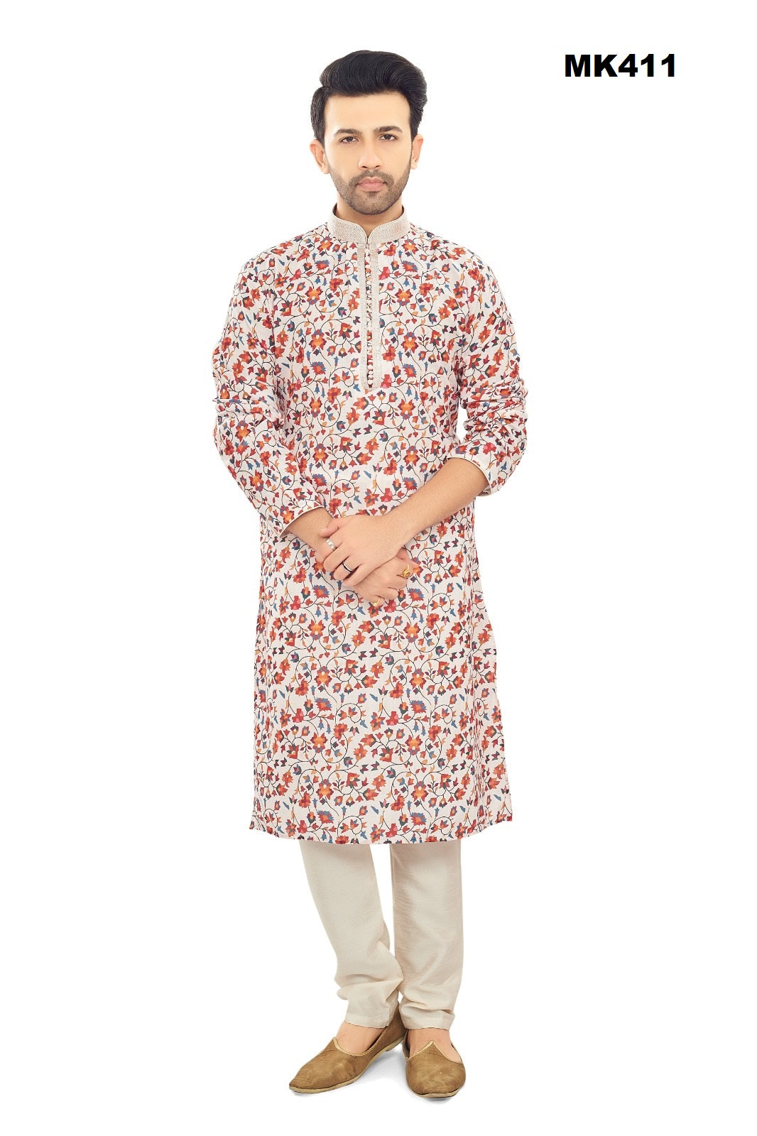 MK411 - Offwhite multicolor Pashmina printed cotton Kurta pajama set