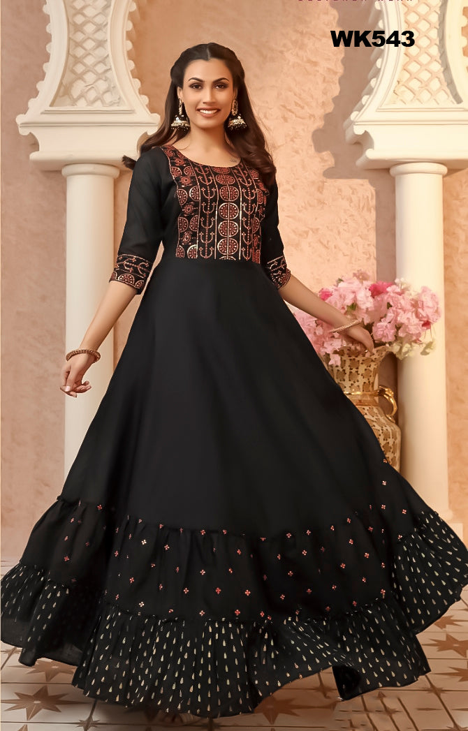 WK543 - Black cotton long Kurti dress