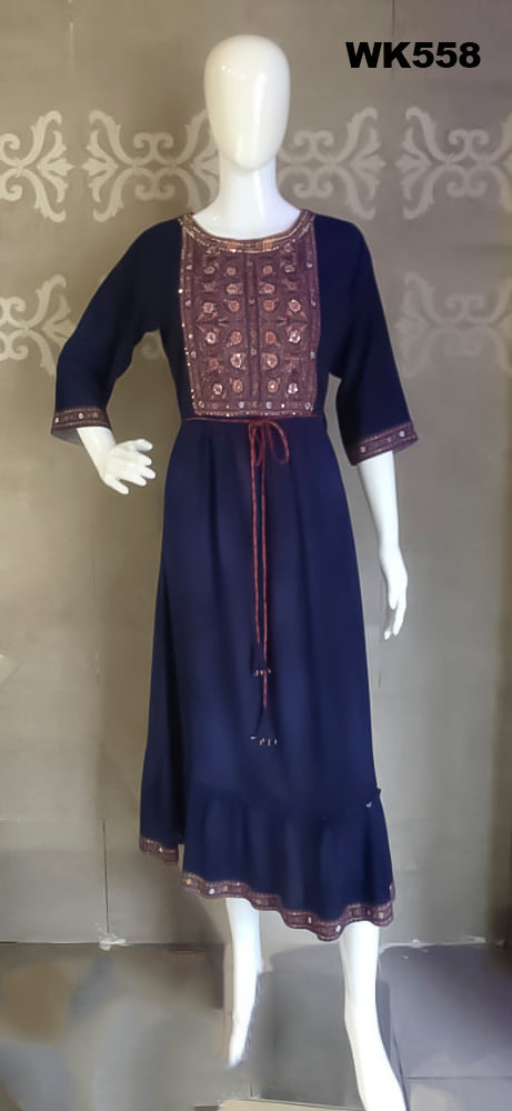 WK558 - Navyblue rayon Anarkali kurti