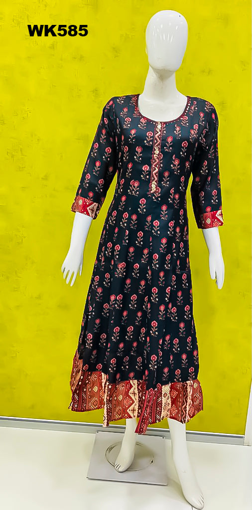 WK585 - Tusser silk Jaipuri printed Anarkali Kurti
